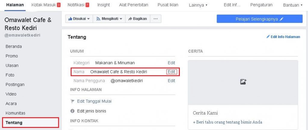 cara mengganti nama fanspage