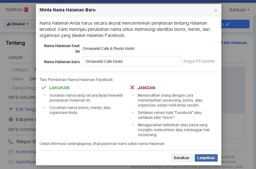 cara mengubah nama halaman facebook
